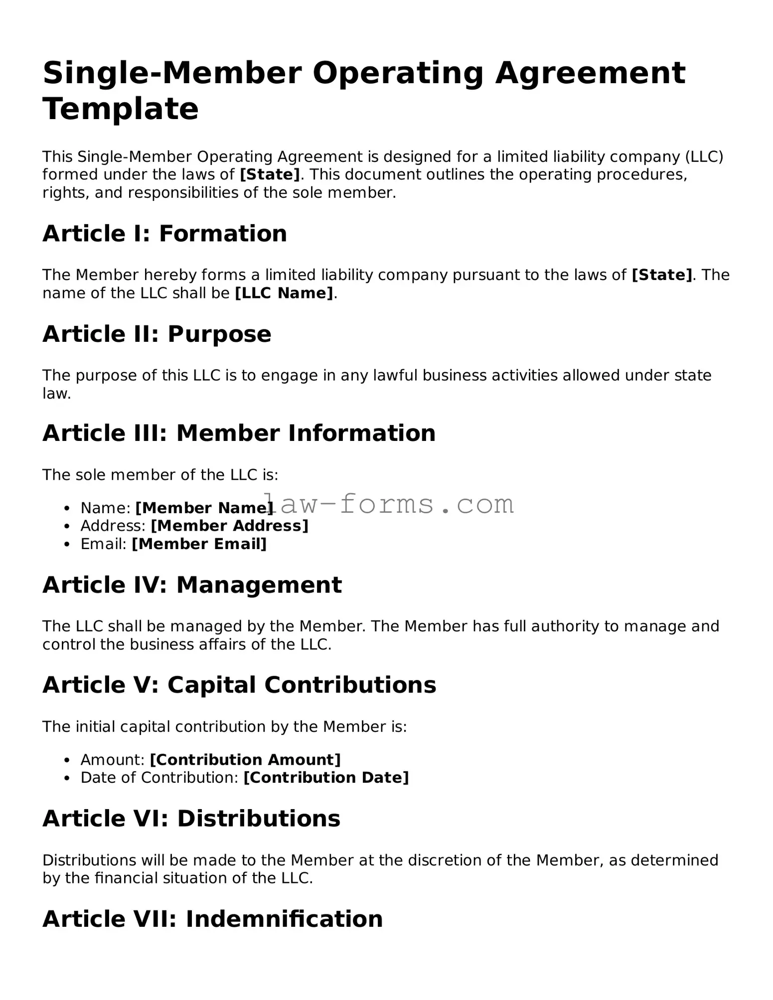 Valid Single-Member Operating Agreement Template
