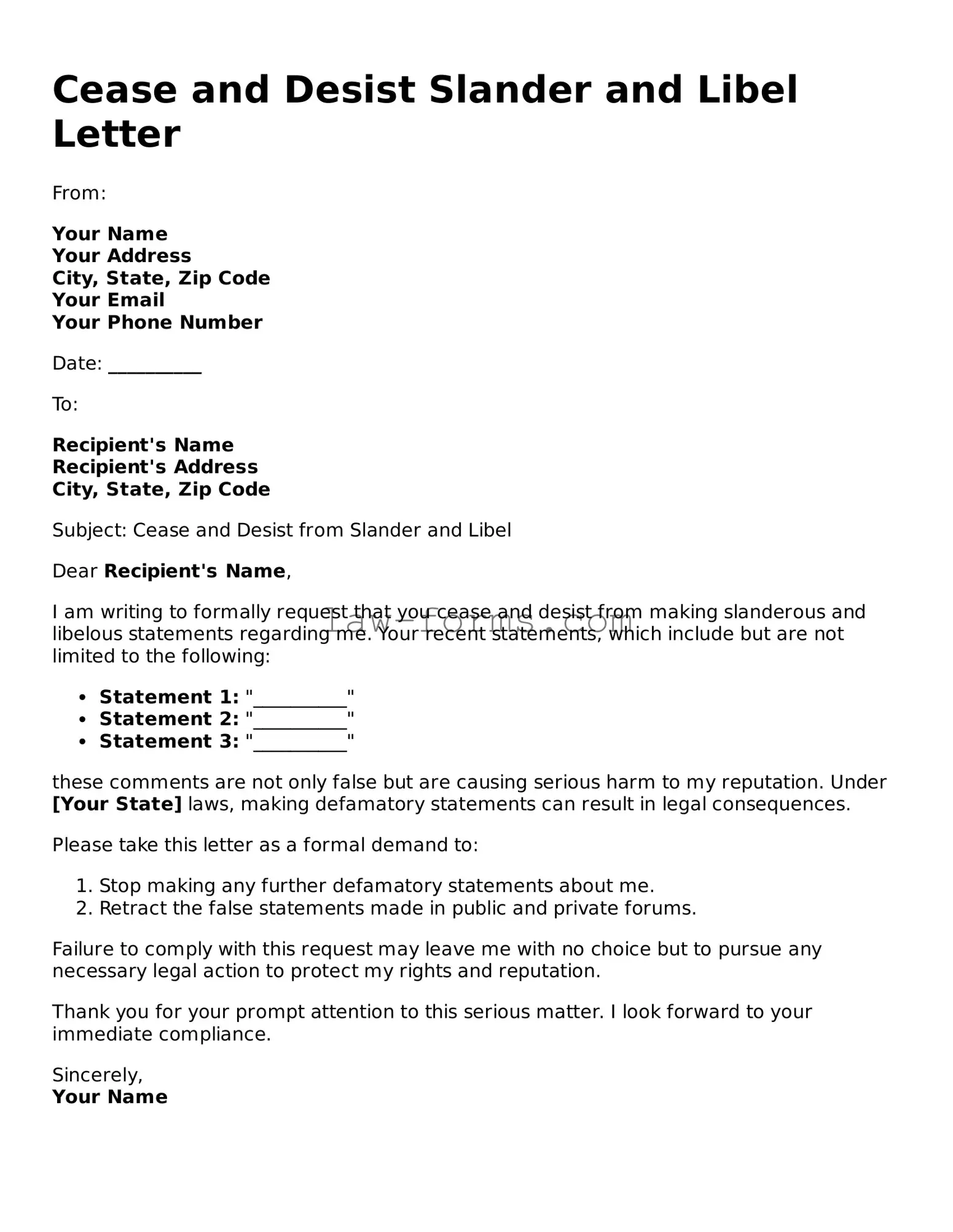 Valid Cease and Desist Slander and Libel Letter Template