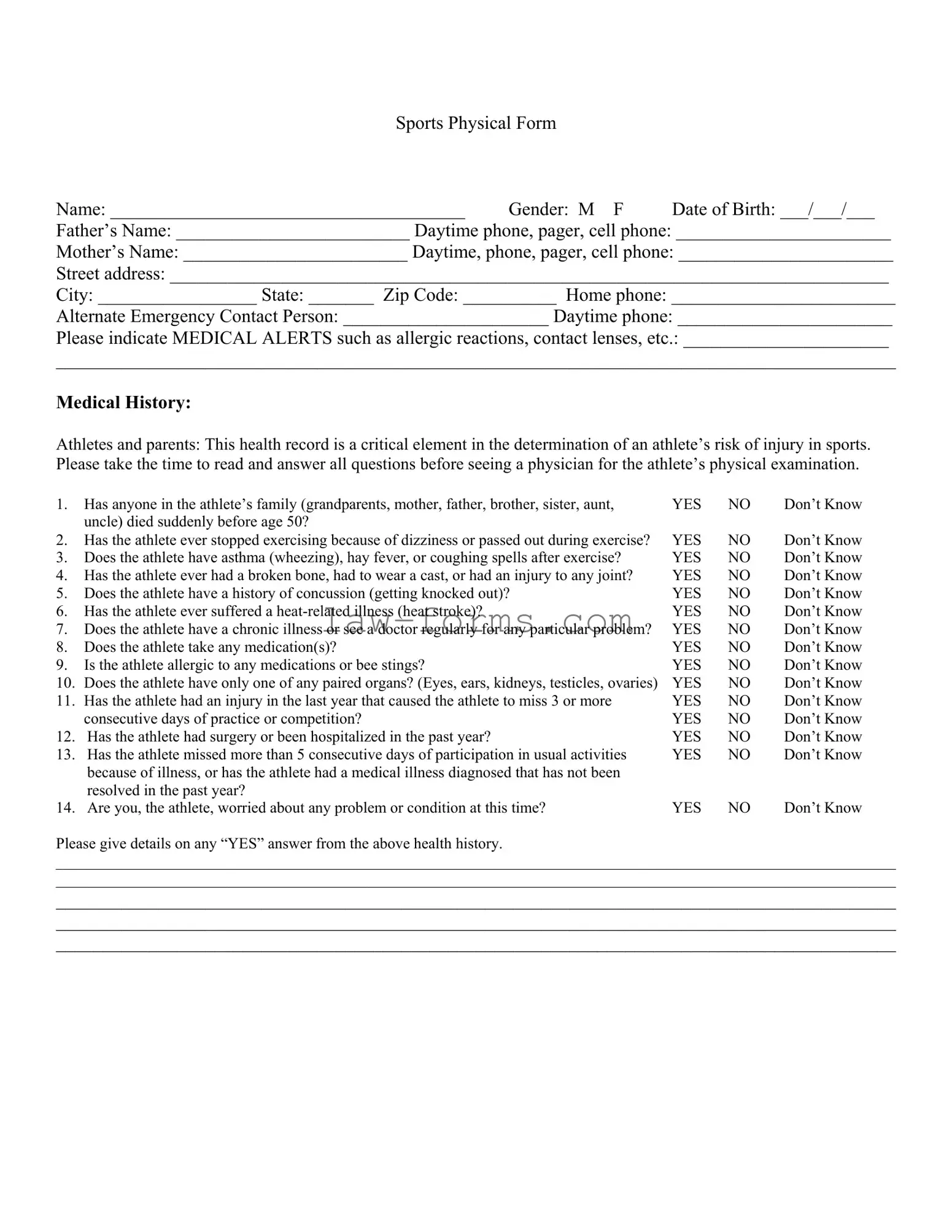 Sports Physical PDF Template