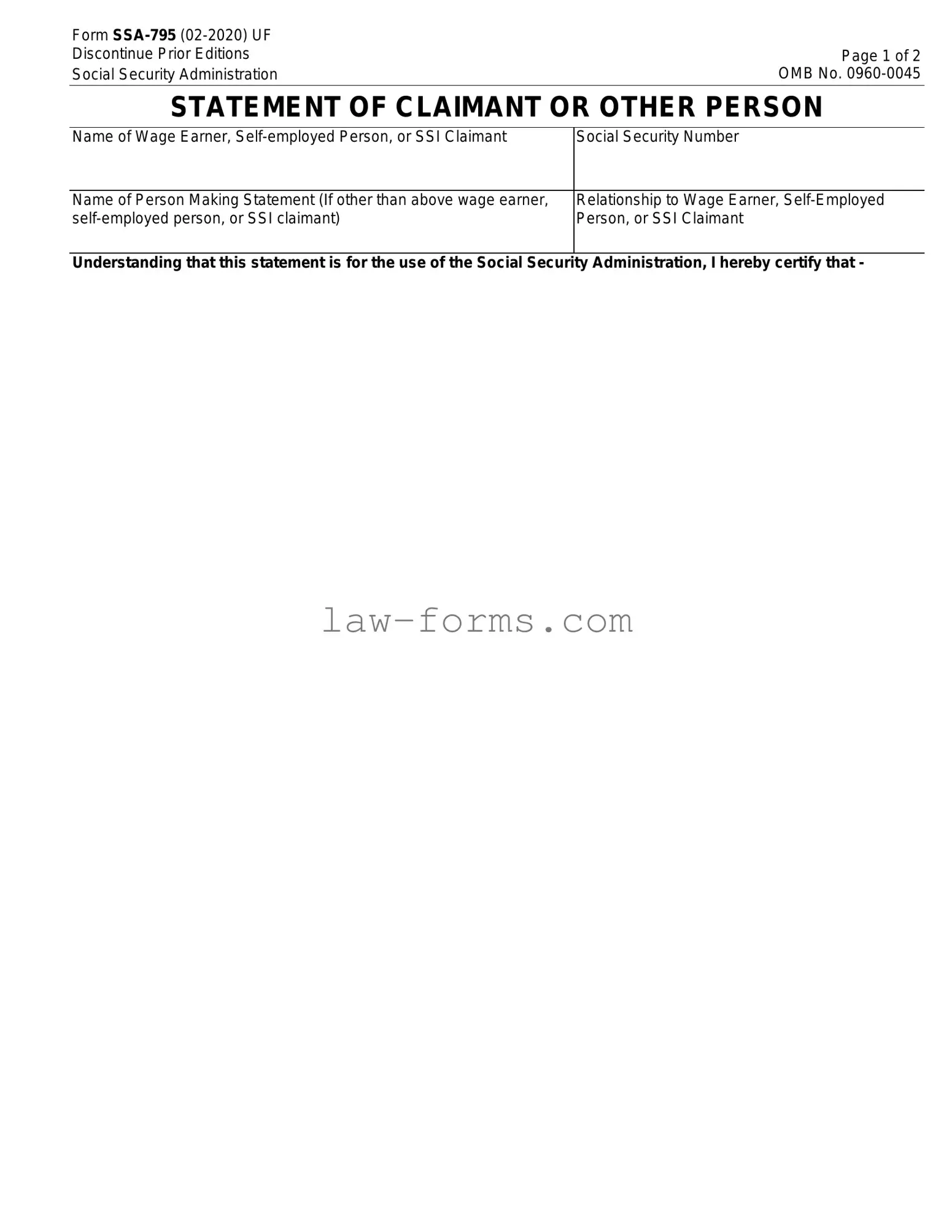 SSA SSA-795 PDF Template