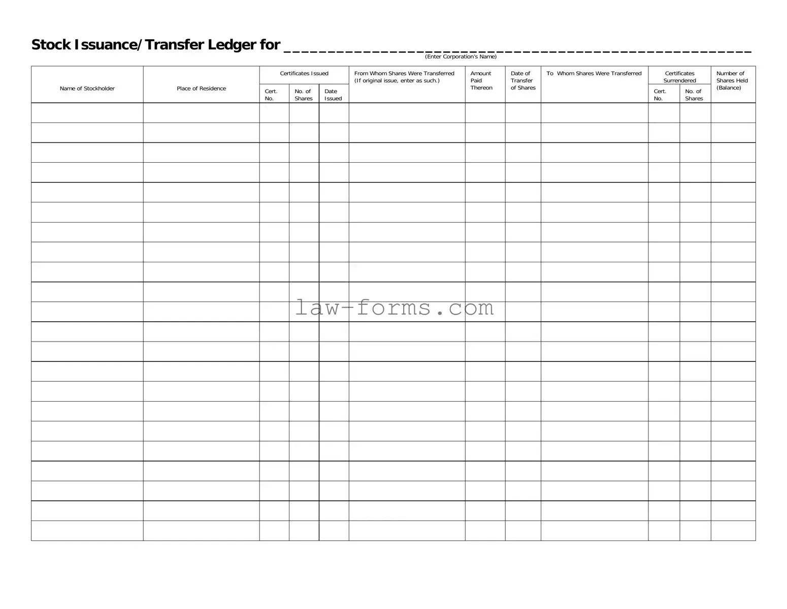 Stock Transfer Ledger PDF Template
