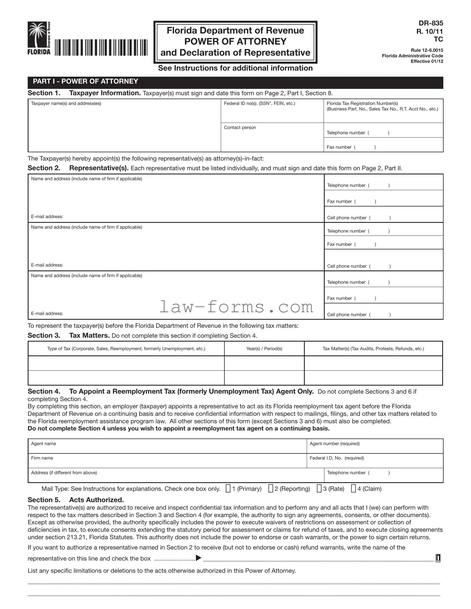 Tax POA dr 835 PDF Template