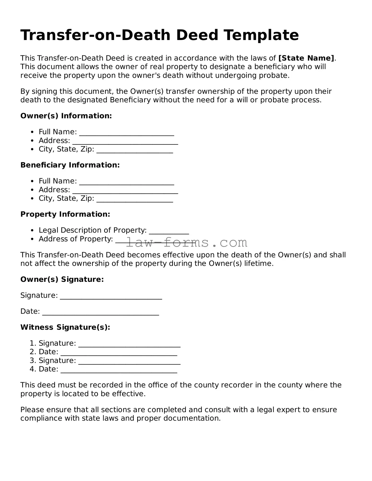 Valid Transfer-on-Death Deed Template