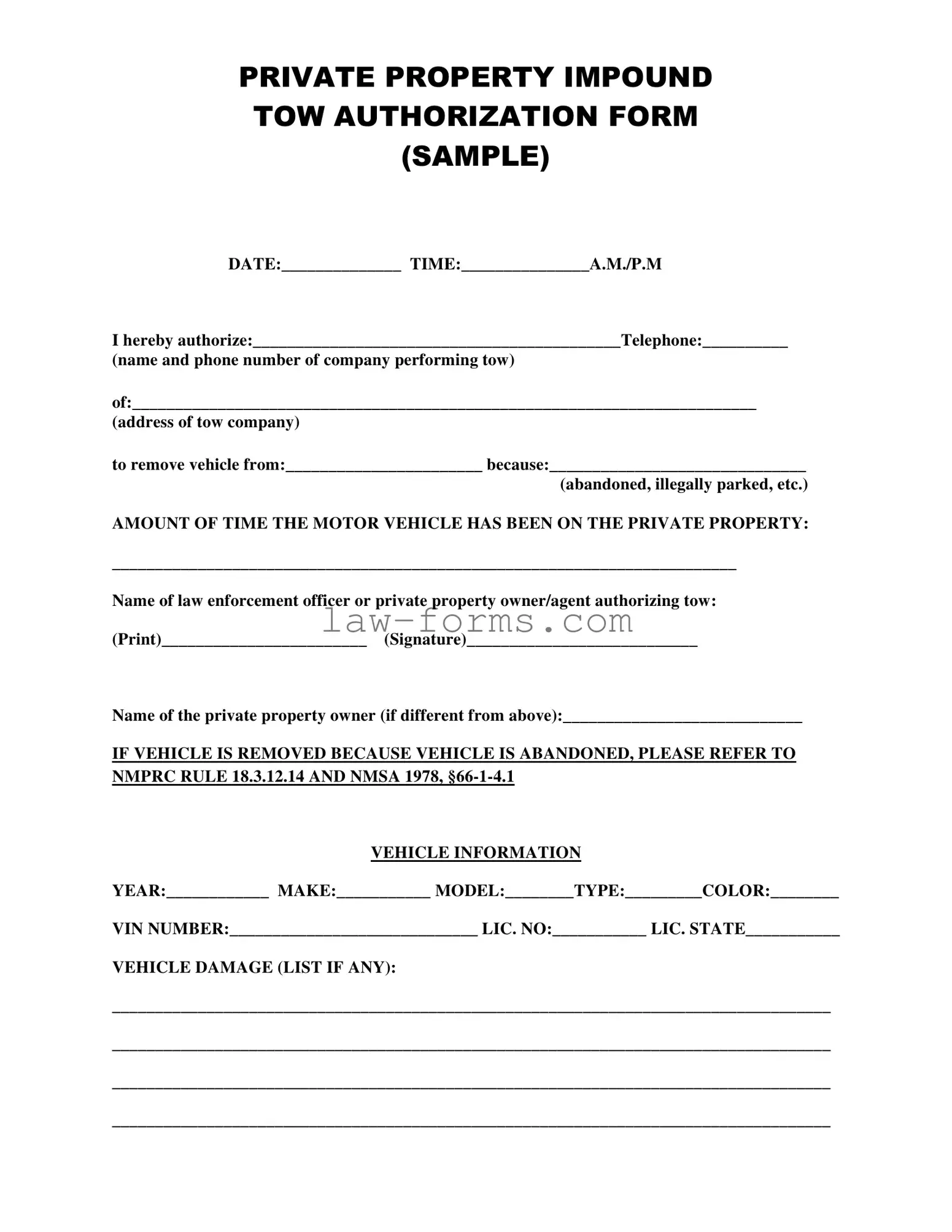 Tow Authorization PDF Template
