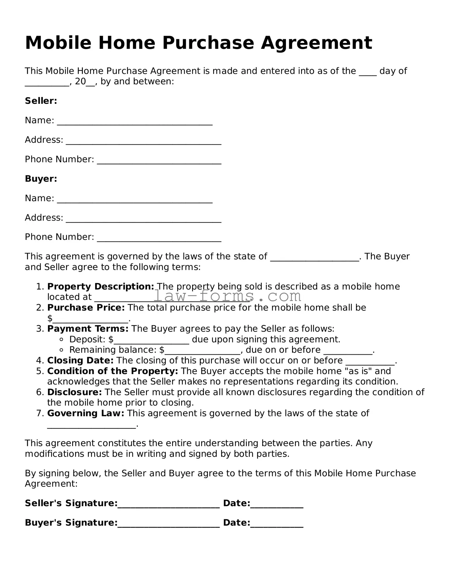 Valid Mobile Home Purchase Agreement Template
