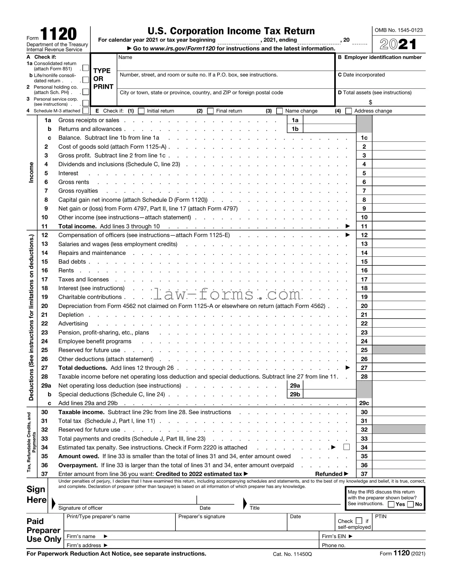 IRS 1120 PDF Template