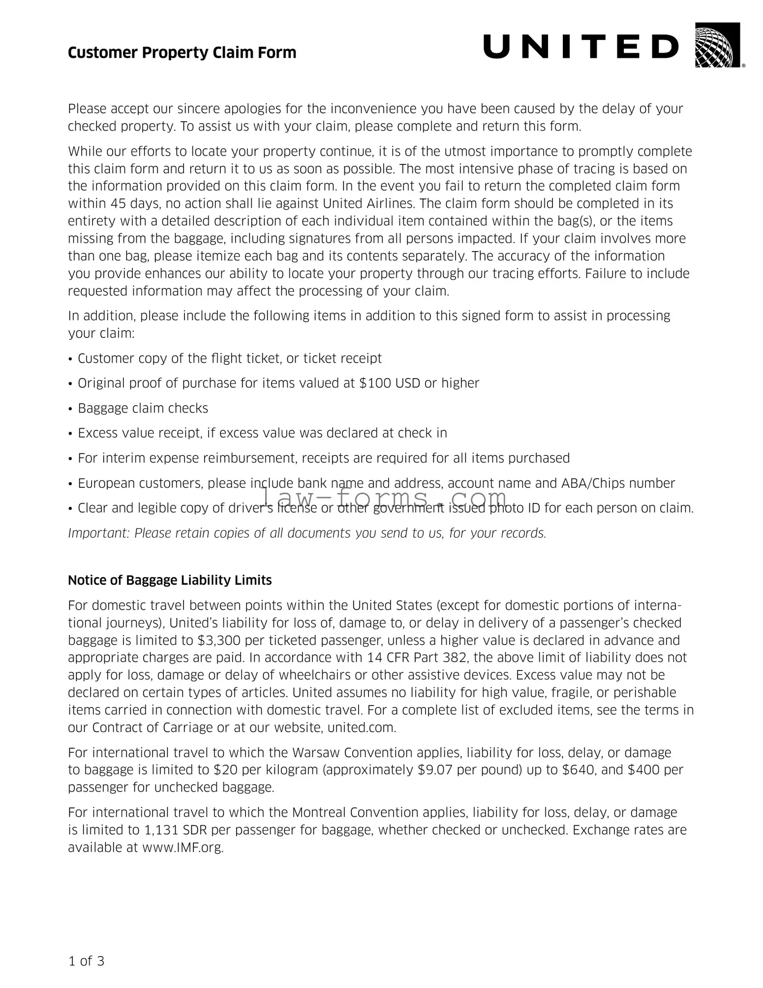 United Airlines PDF Template