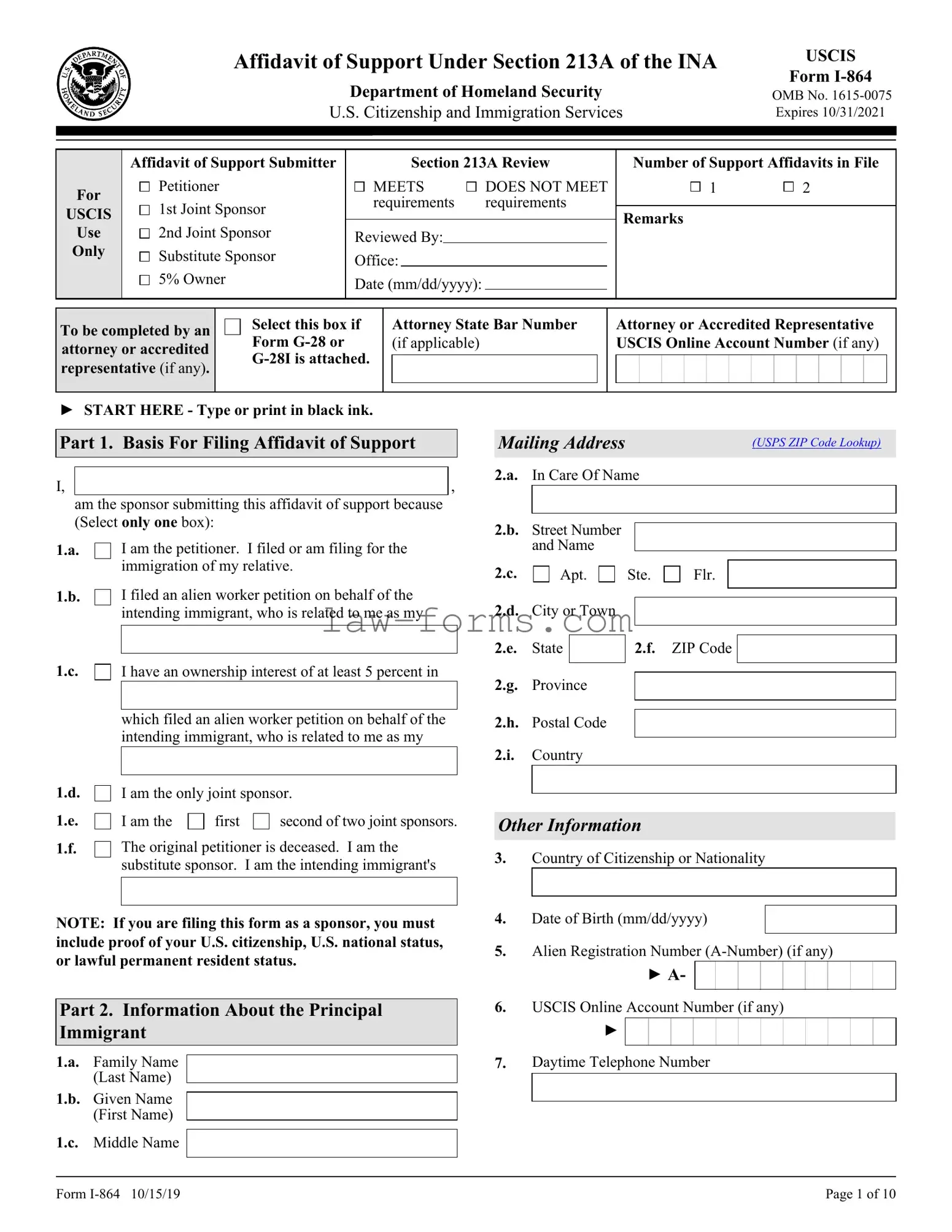 USCIS I-864 PDF Template
