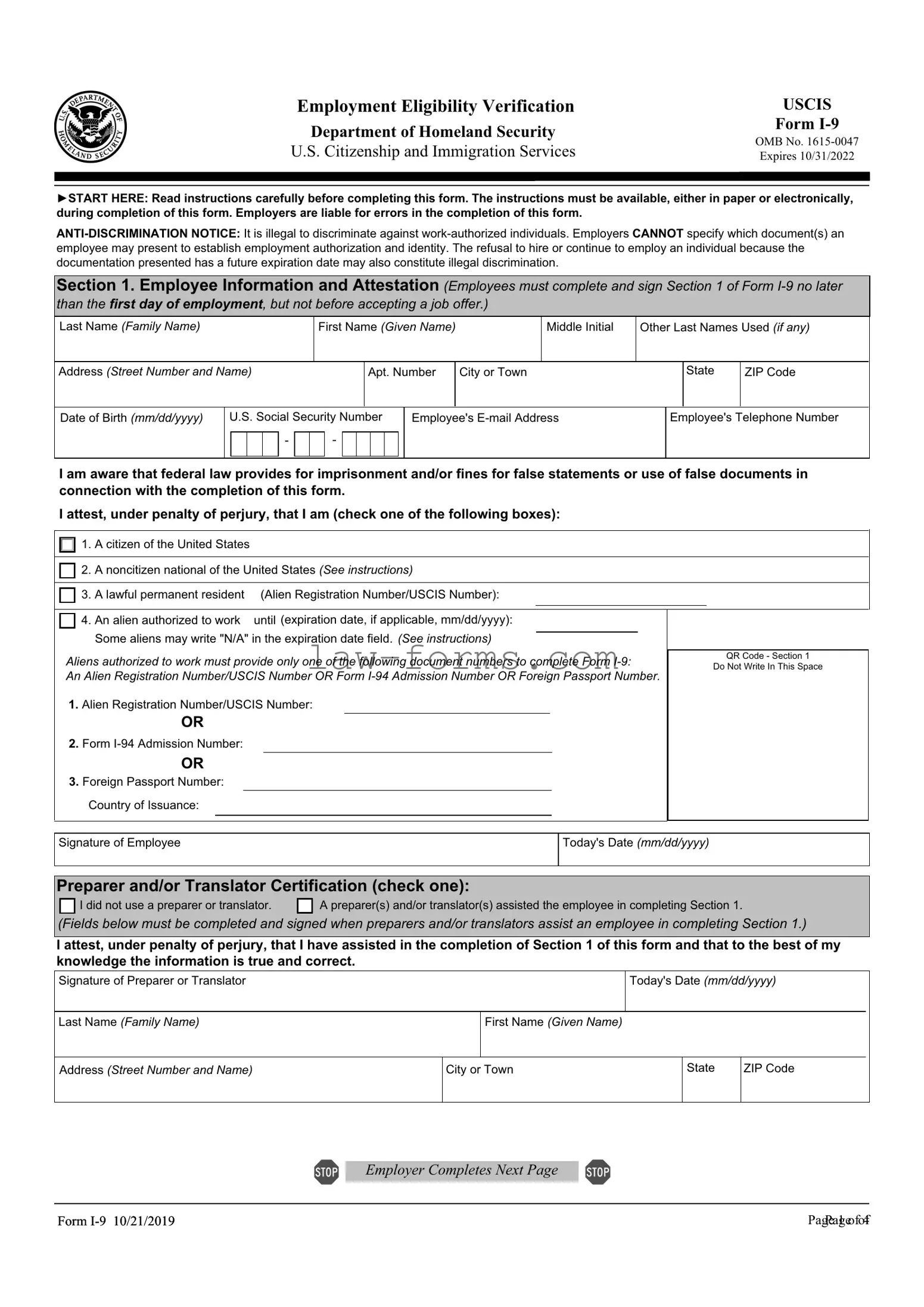 USCIS I-9 PDF Template