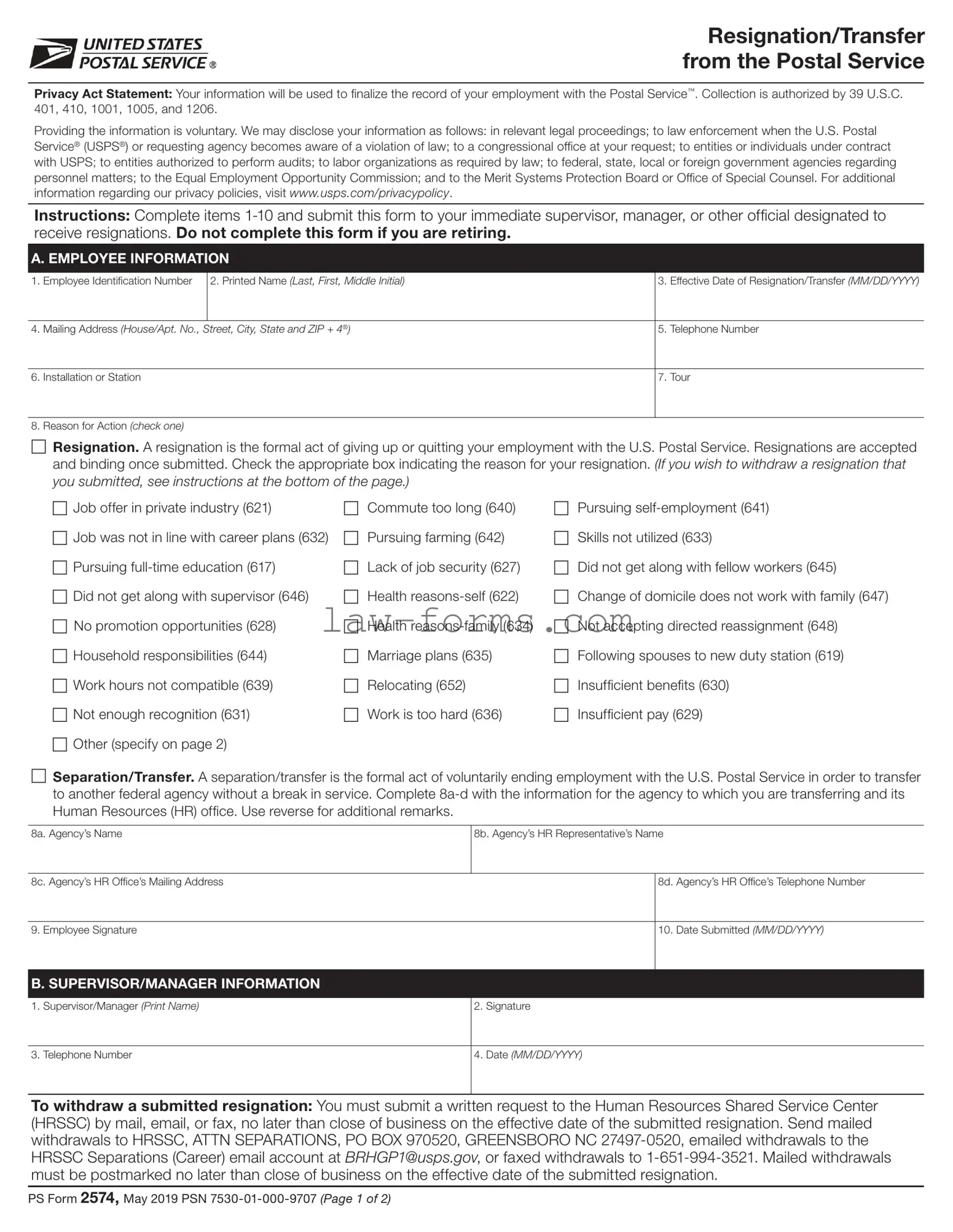 Usps Resignation PDF Template