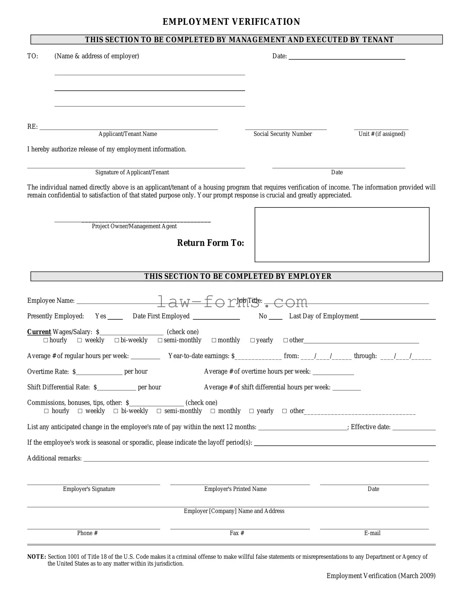 Employment verification form PDF Template