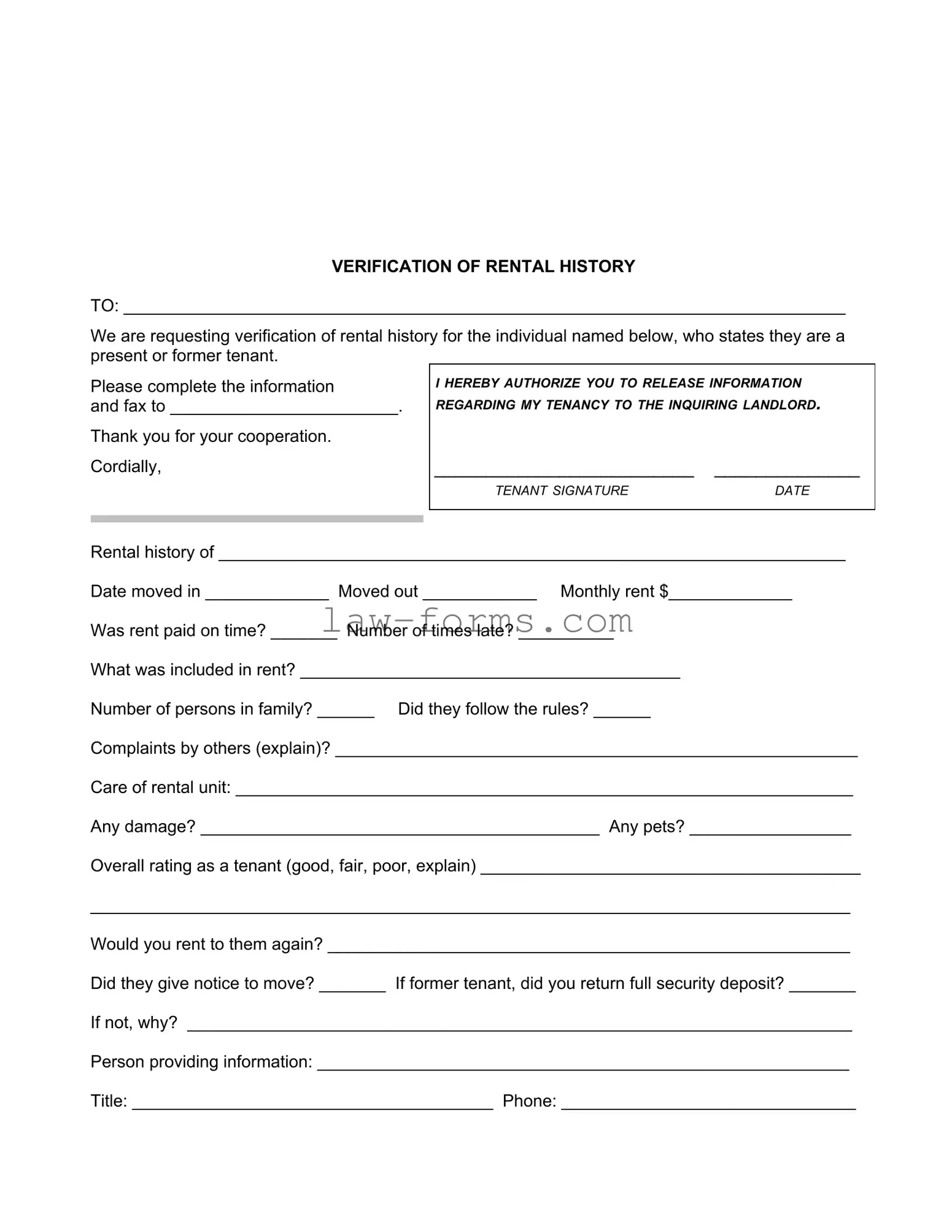 Verification Rental PDF Template