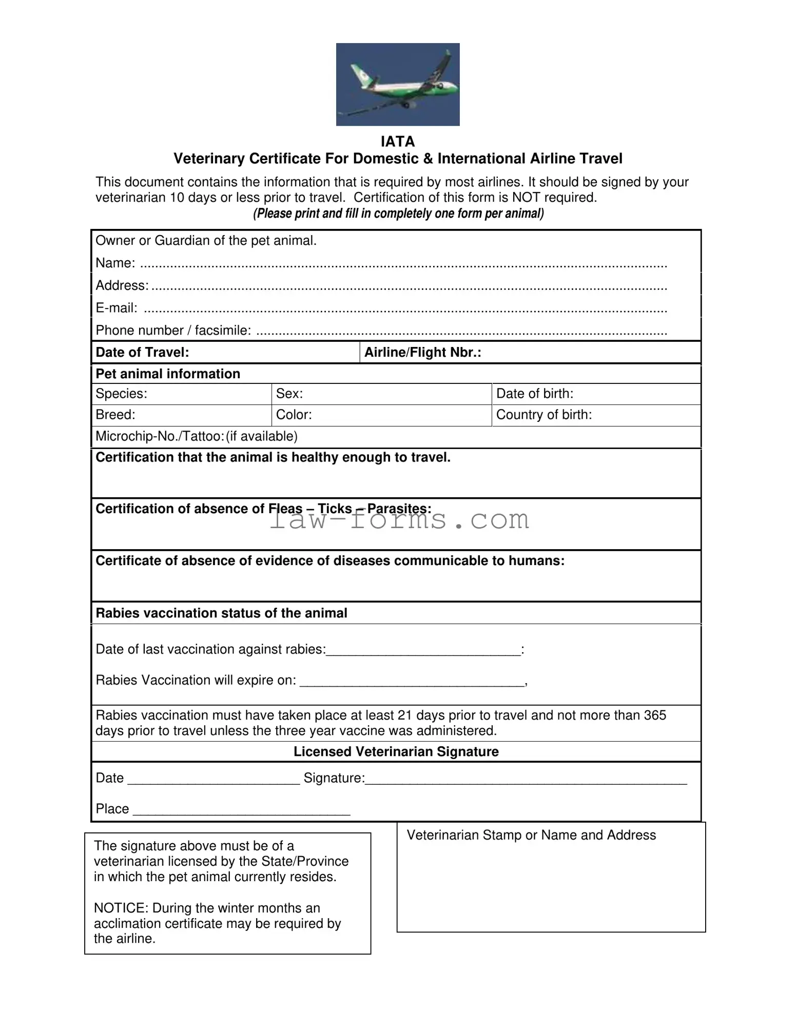 Veterinary Certificate Travel PDF Template