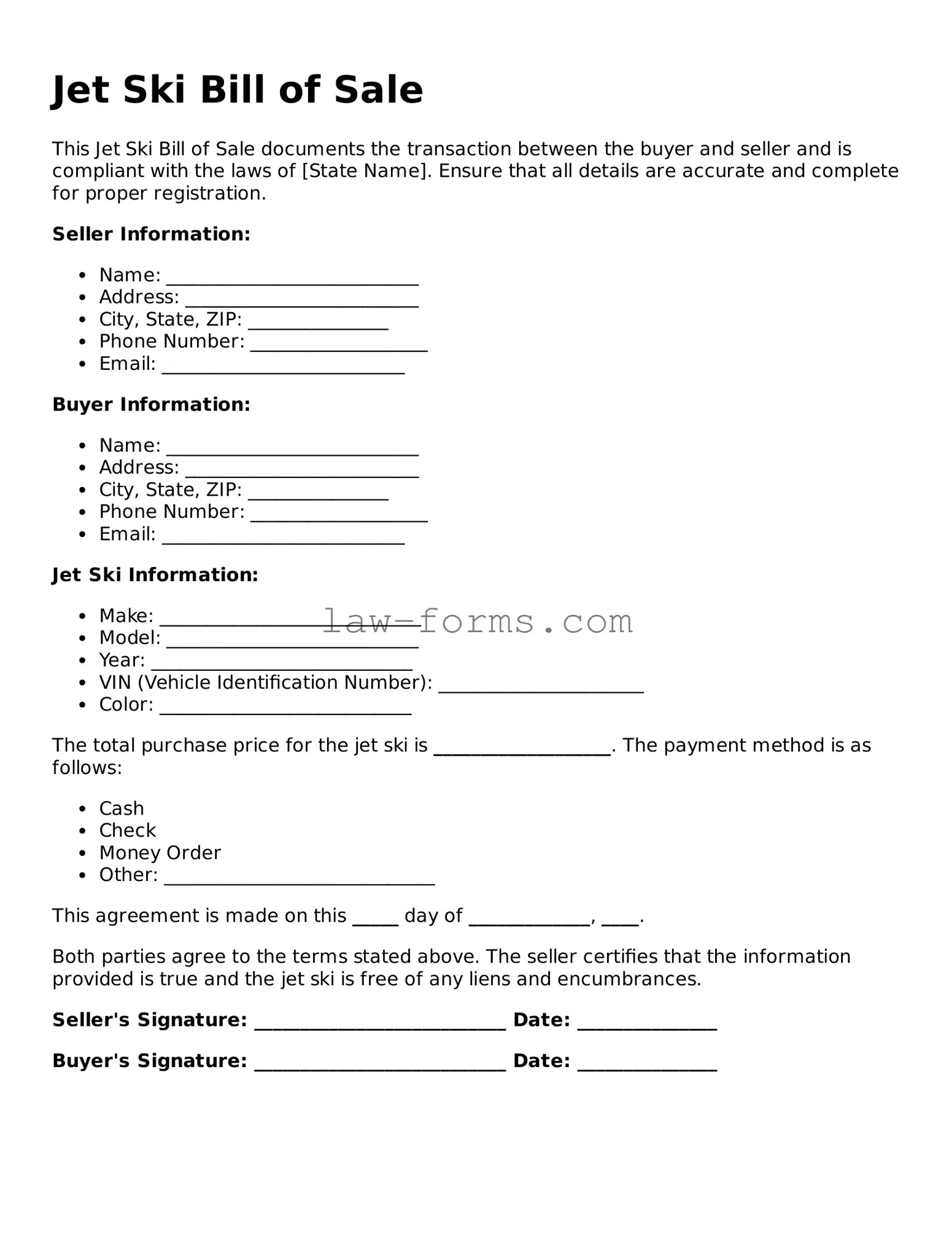 Valid Jet Ski Bill of Sale Template