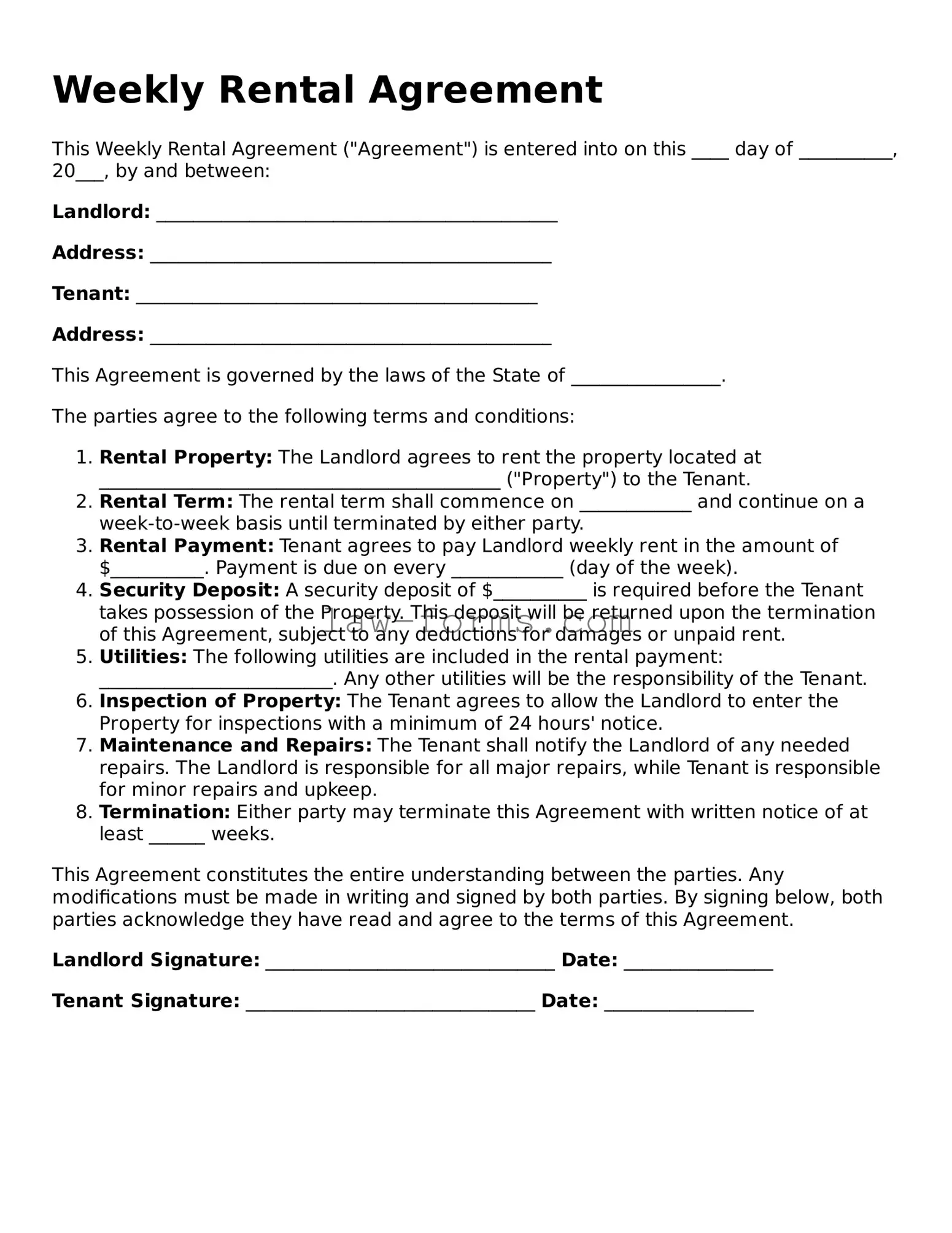 Valid Weekly Rental Agreement Template