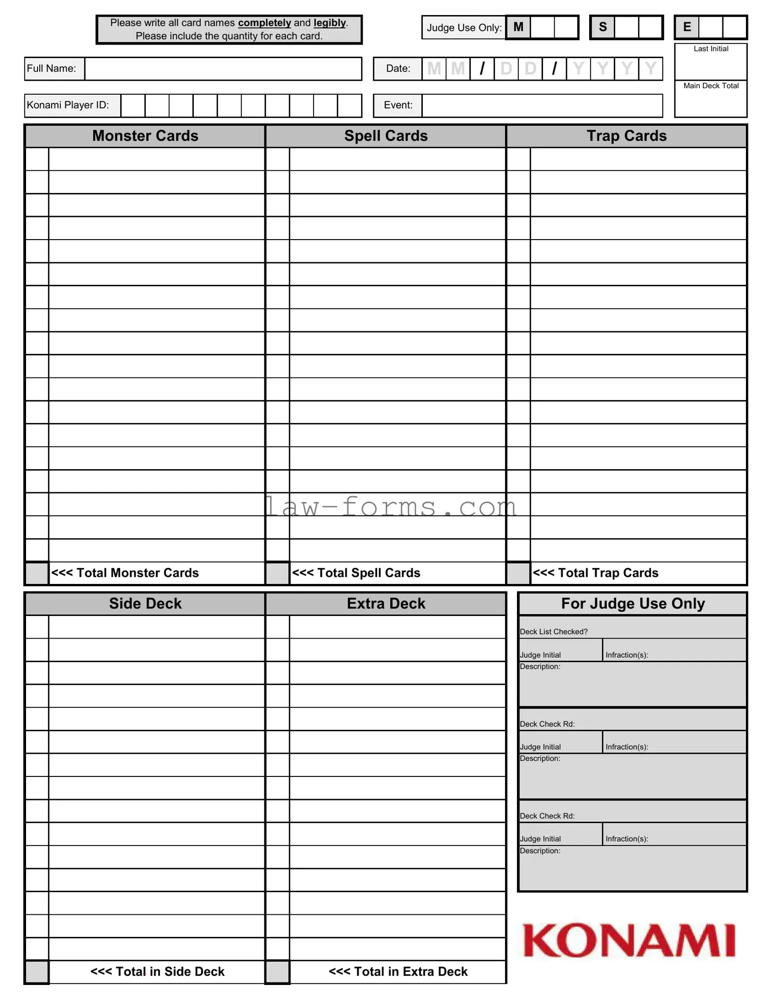 Konami Decklist PDF Template